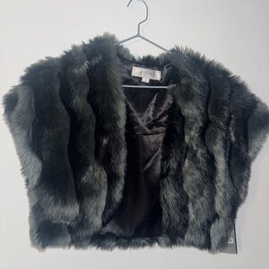 Tahari Faux Fur Jacket in Black and Gray